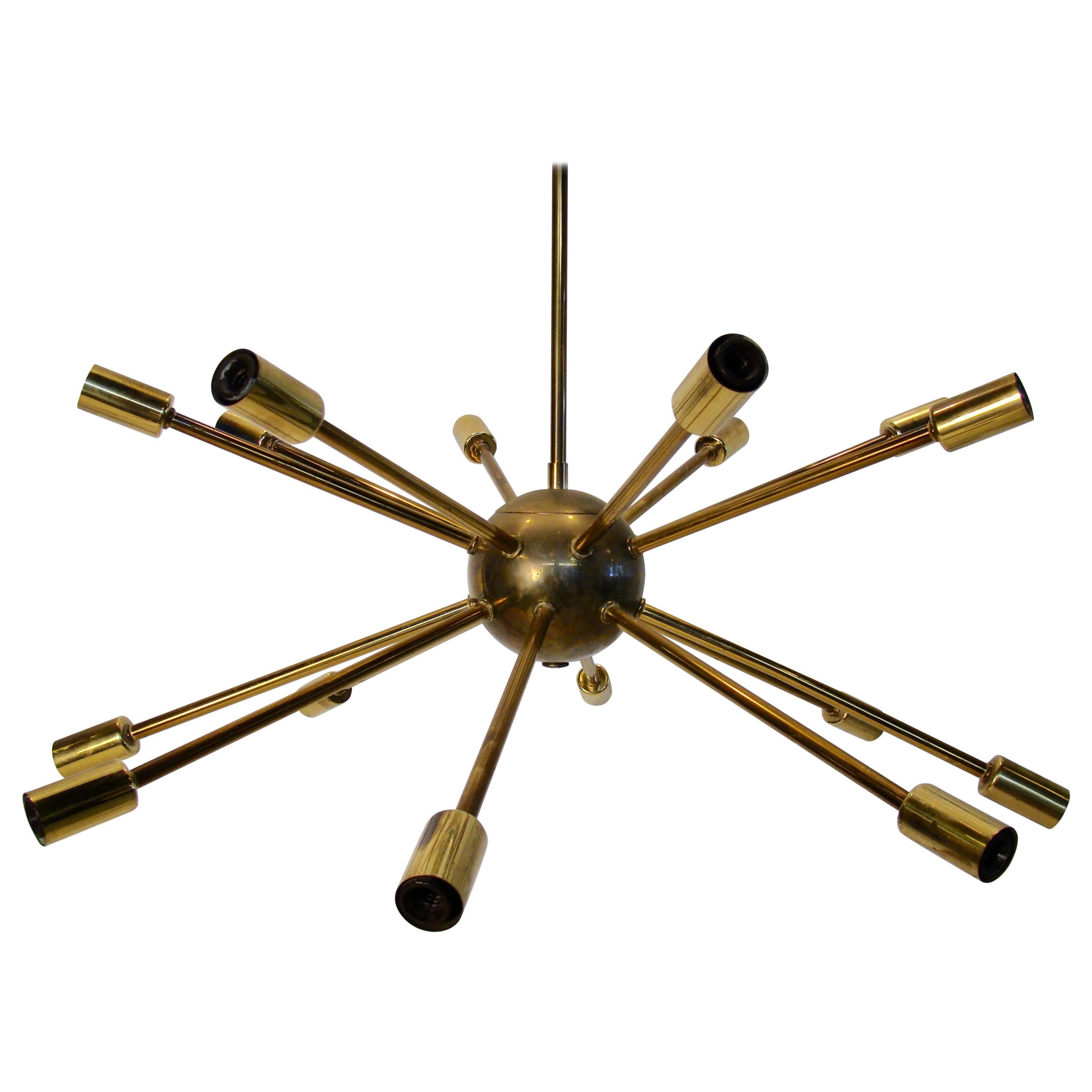 Vintage Brass Sputnik Sixteen-Arm Chandelier Pendant Light For Sale