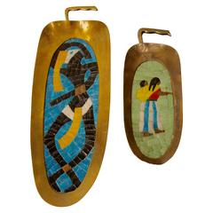 Pair of Salvador Teran Hand-Wrought Abstract Tile Mosaics