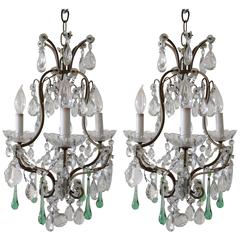 Pair of French Bronze and Crystal Petite Chandeliers