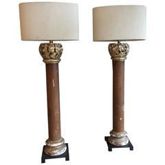 Pair of 19th Century French Architectural Column Fragments as Lamps
