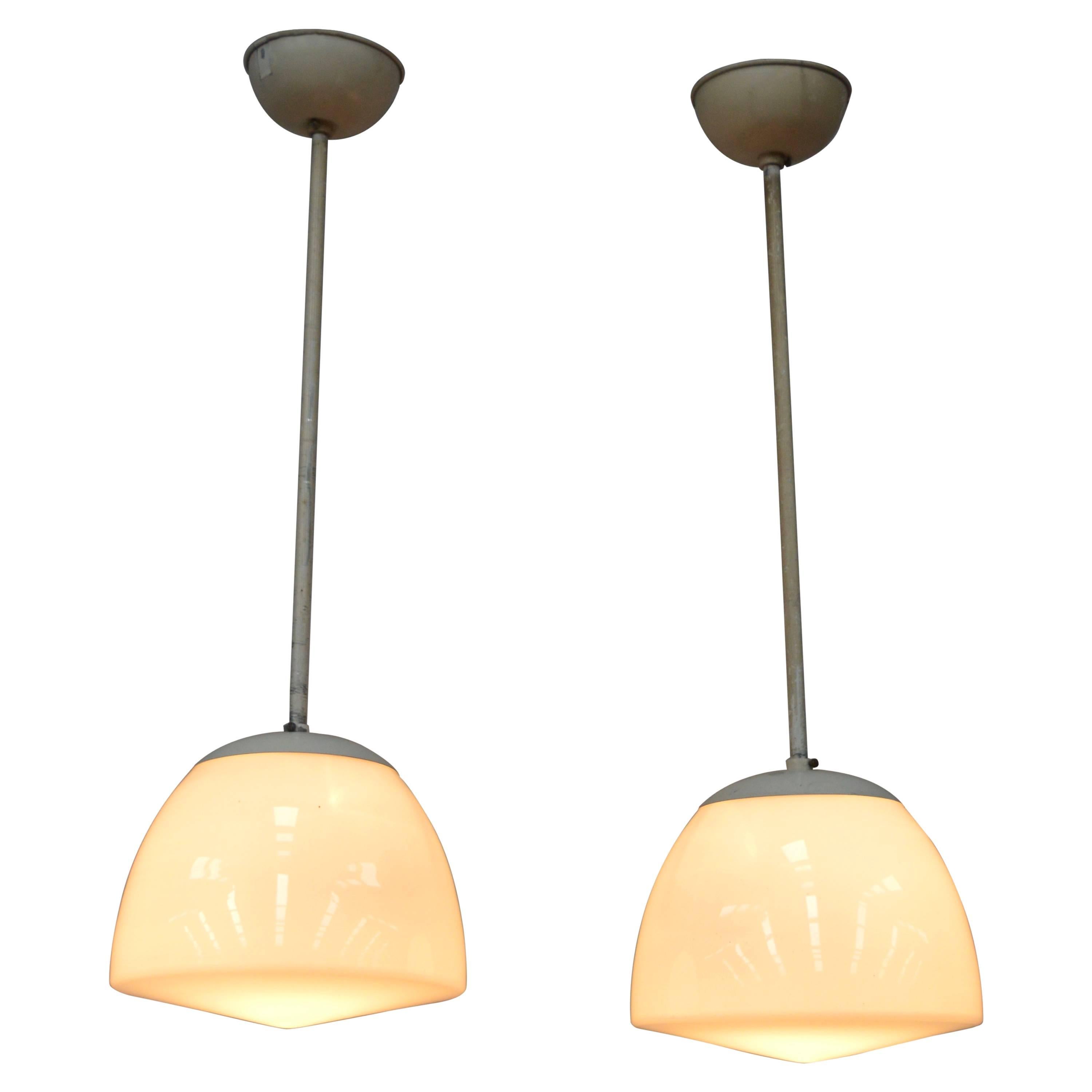 Pair of Early Gispen Pendant Lamps, Netherlands, 1930s-1940s For Sale