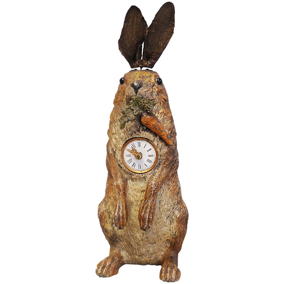 Animated Rabbit Clock, circa 1860, Signed For Sale at 1stDibs