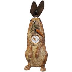 Antique Animated Rabbit Clock, circa 1860, Signed