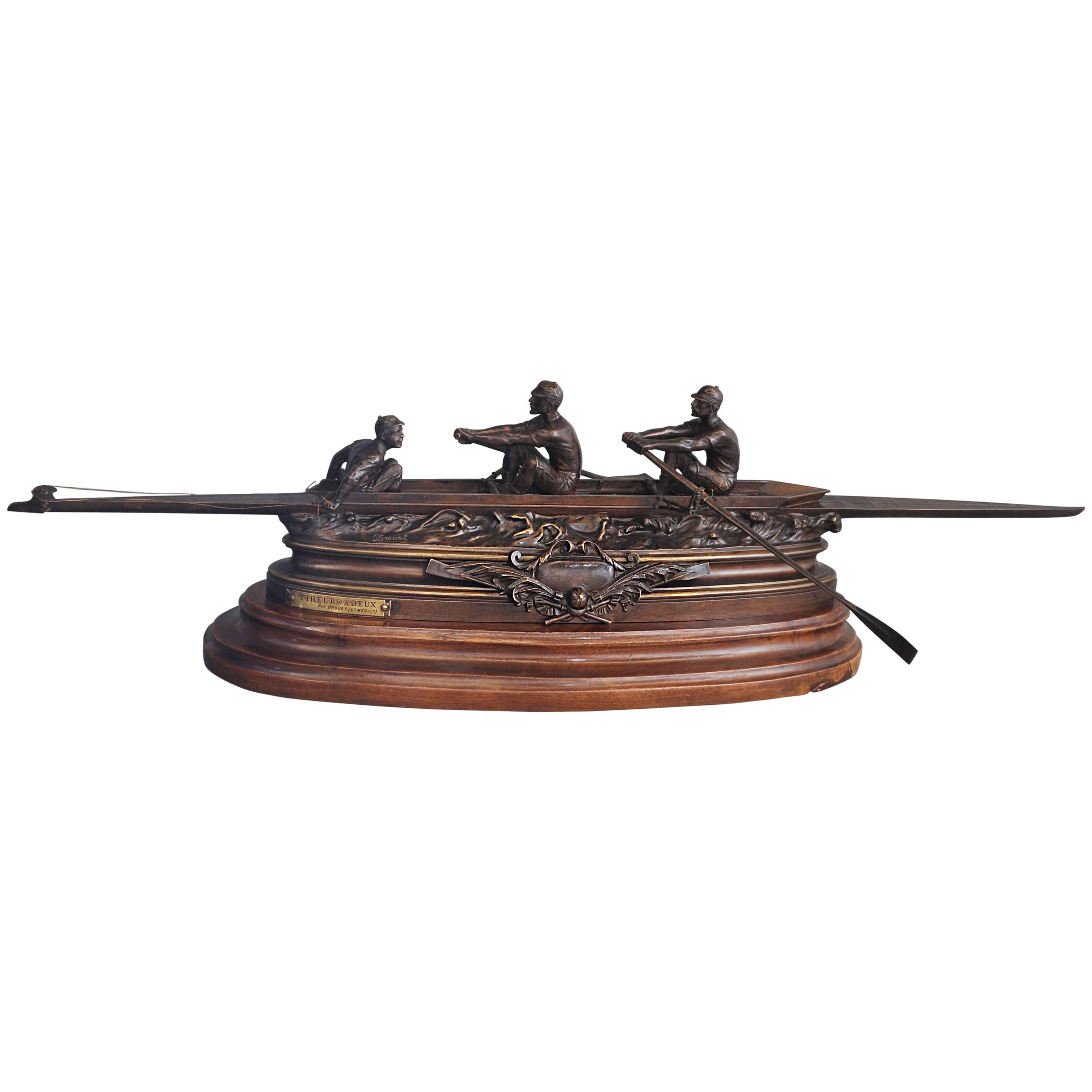 Important Unusual Bronze from a Canoe by Emile Drouot, circa 1880 For Sale