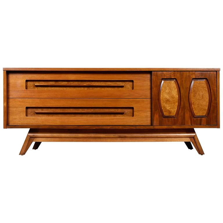 MidCentury Modern Low Profile Walnut Dresser at 1stDibs