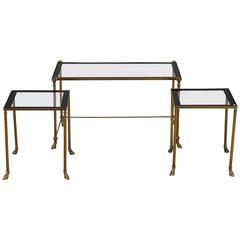 Trio Brass and Glass Ram's Head and Hoof Feet Nesting Tables 9