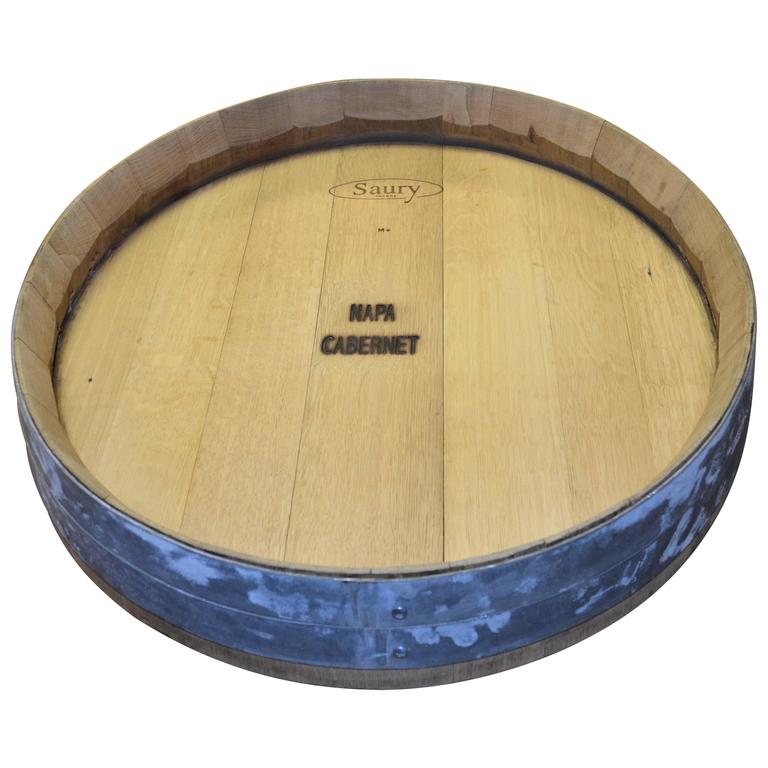 Lazy Susan Vintage Industrial of Wine Barrel Lid For Sale at 1stDibs