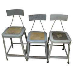 Vintage Industrial Steel Chairs, Set of Three
