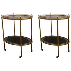 Pair of French Directoire Oval Rolling Side Tables
