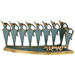 1950s Metal Sculpture Menorah Brass Made in Israel Judaica Hanukkah Candleholder