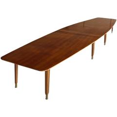 Extremely Large Danish Dining Table in Mahogany and Brass