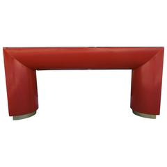 Modern and Chic Cinnabar Console with Brass Trim in the Style of Karl Springer