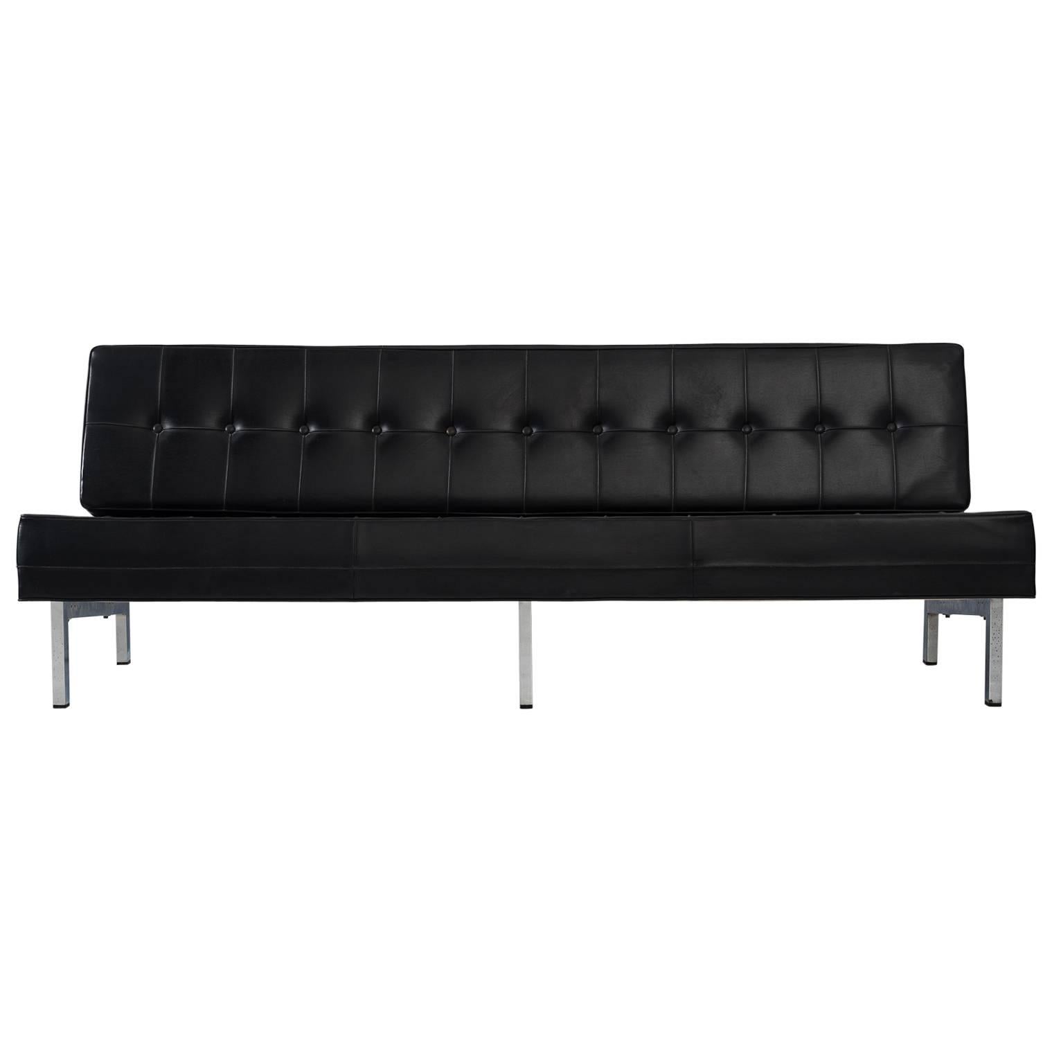 MIM Roma Black Leather Sofa, 1960s