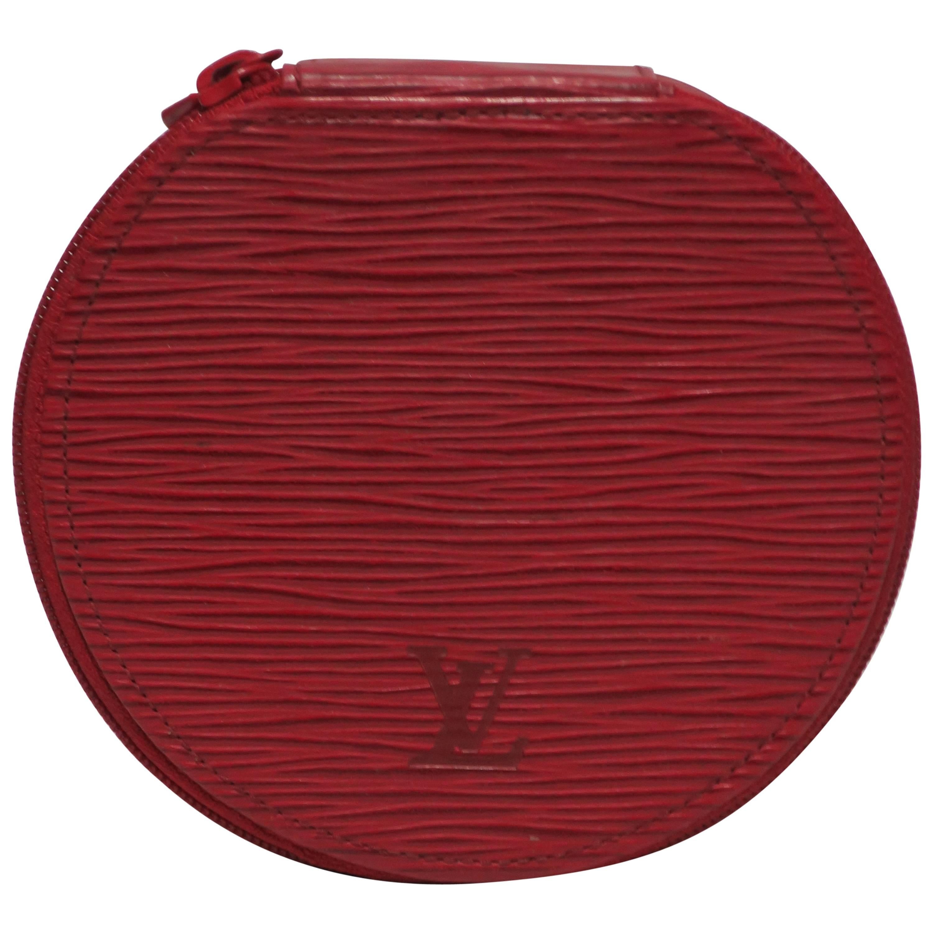 Red LV Louis Vuitton Leather Travel Jewelry Box, from France
