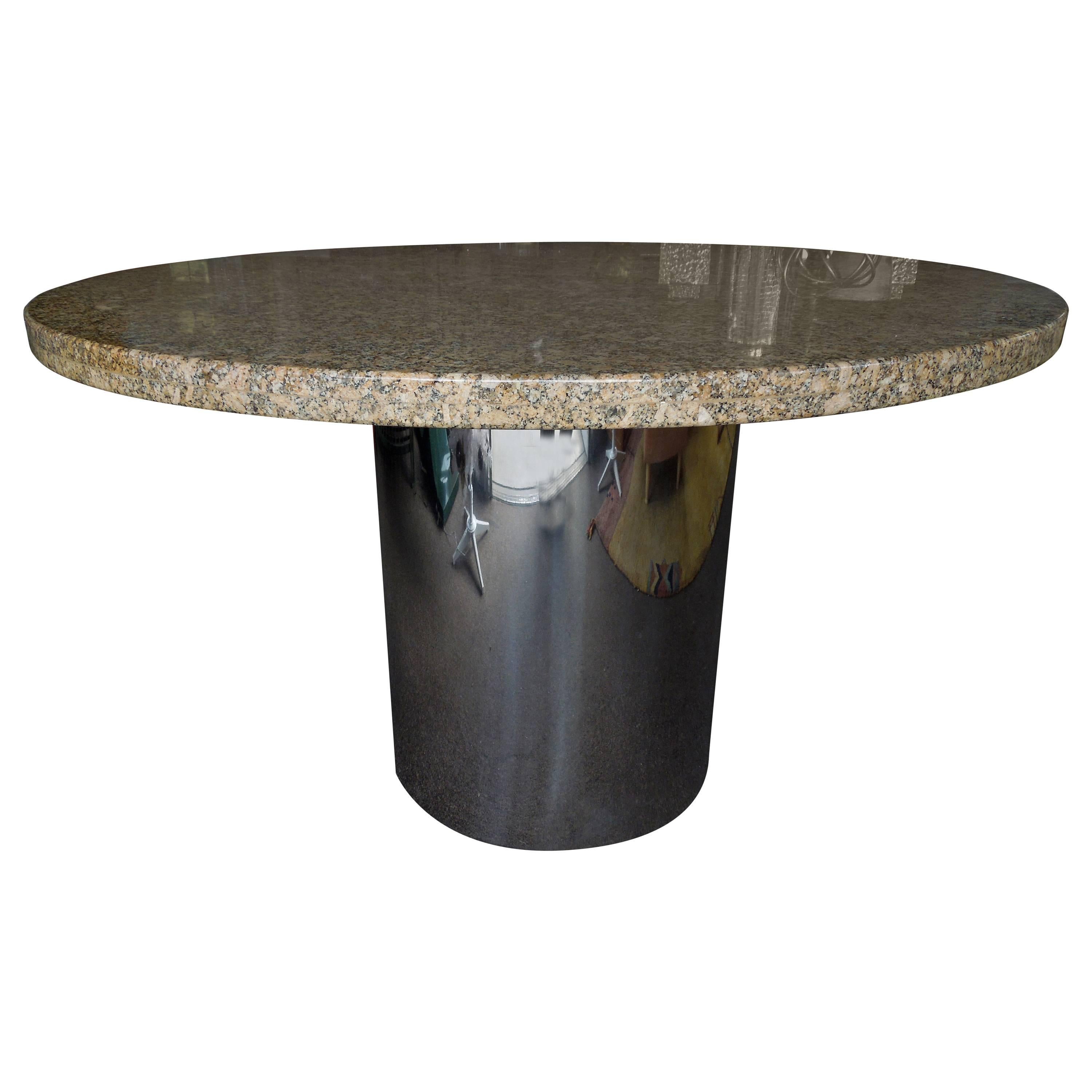 Iconic 1980s Steve Chase Chrome and Fossilized Granite Game or Dining Table