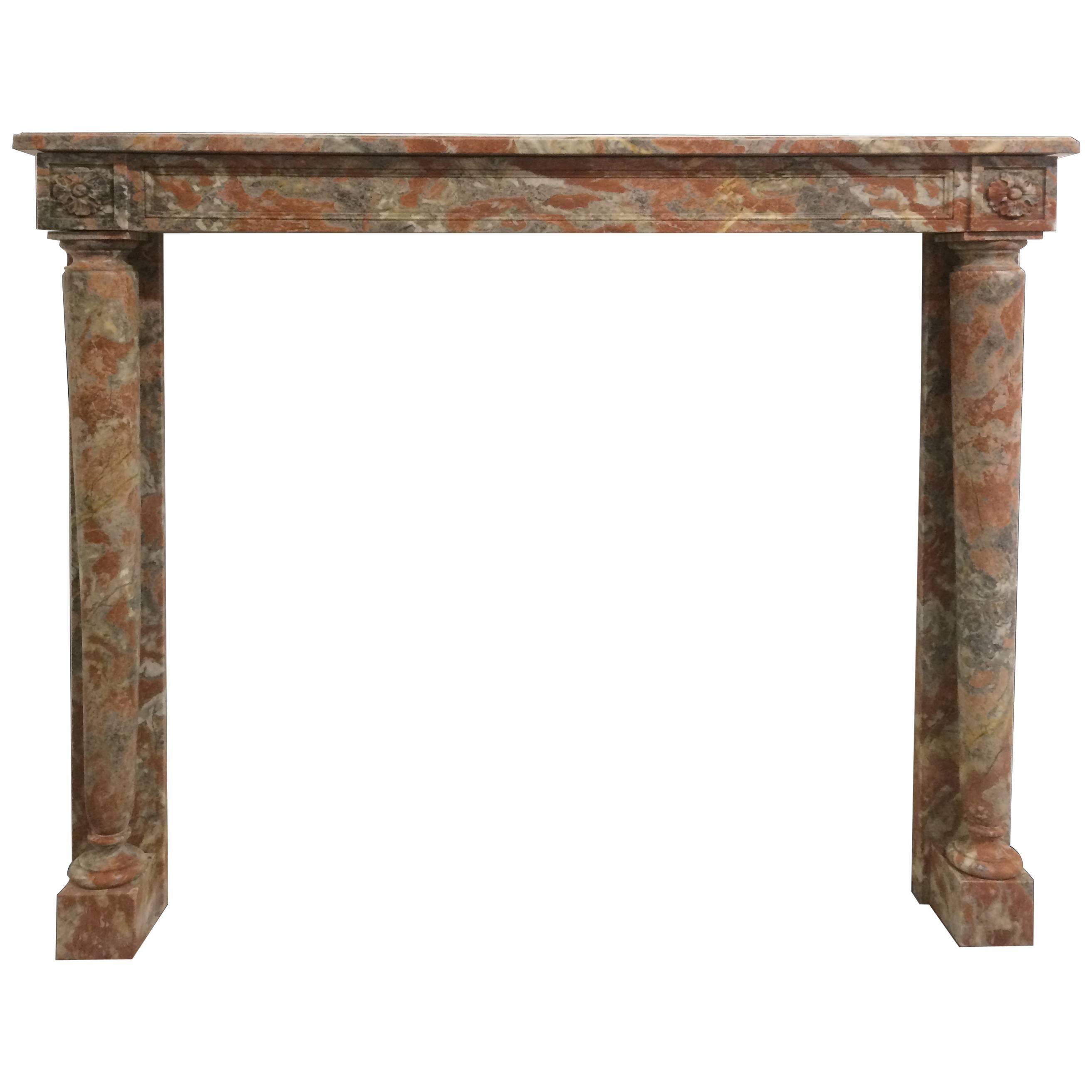 19th Century Empire Style Mantel Carved in Incarnat Turquin Marble