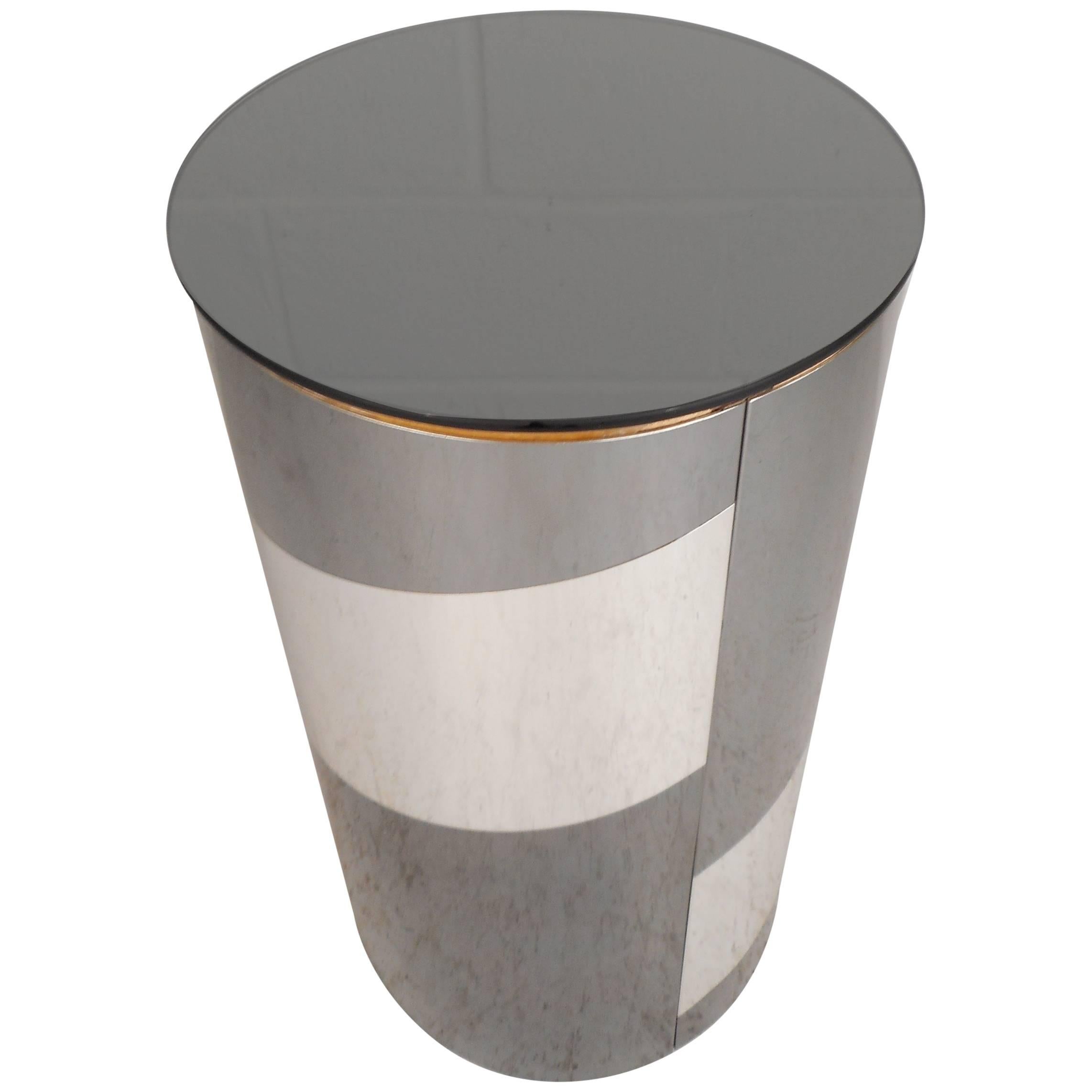 Mid Century Modern Triangular Beveled Mirrors Pedestal Stand End Table