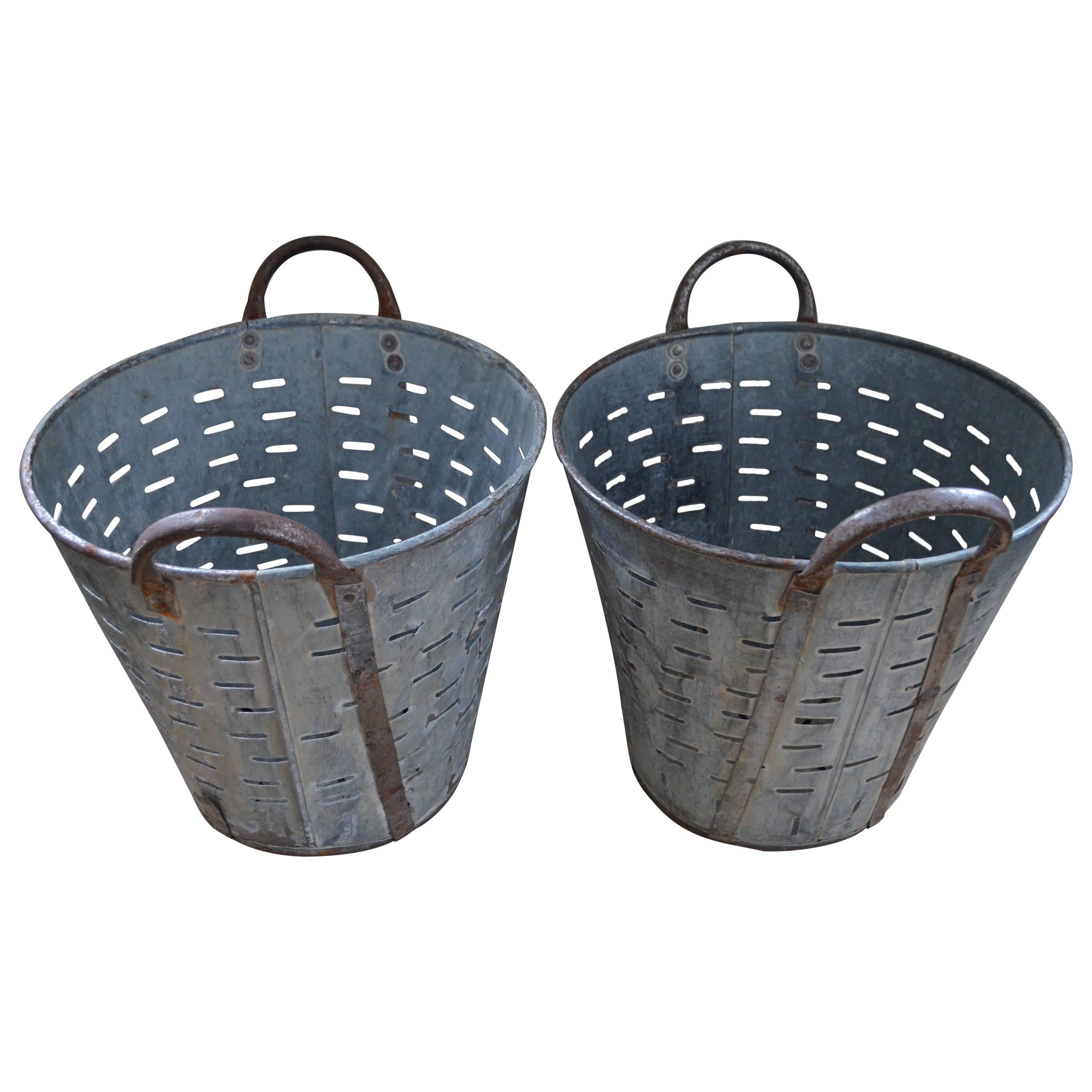 Vintage Turkish Olive Baskets, Pair For Sale