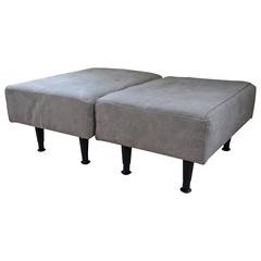 Pair of Footstools Upholstered in Vintage Swedish Army Canvas