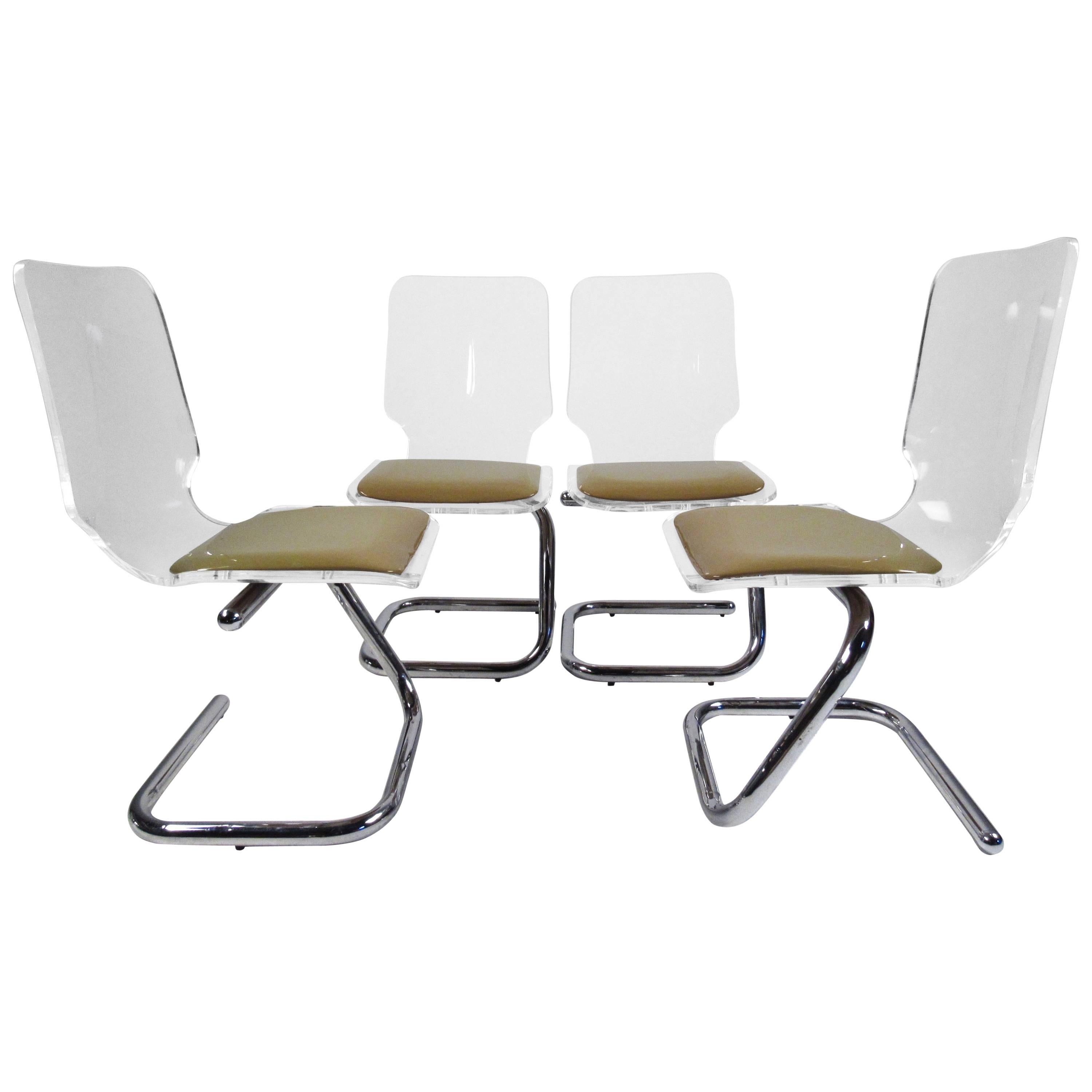 Mid-Century Modern Lucite and Chrome Dining Chairs by Luigi Bardini