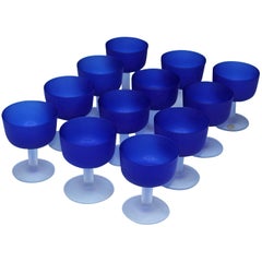 Vintage 1970's Blue Glass Italian Set Of 12  Glass Goblets