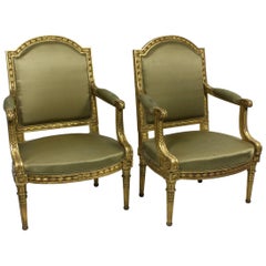 Pair of Fine Quality Louis XVI Style Giltwood Armchairs