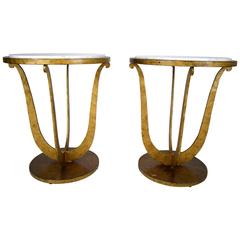 Vintage Pair of Regency Style Gilt Metal Side Tables