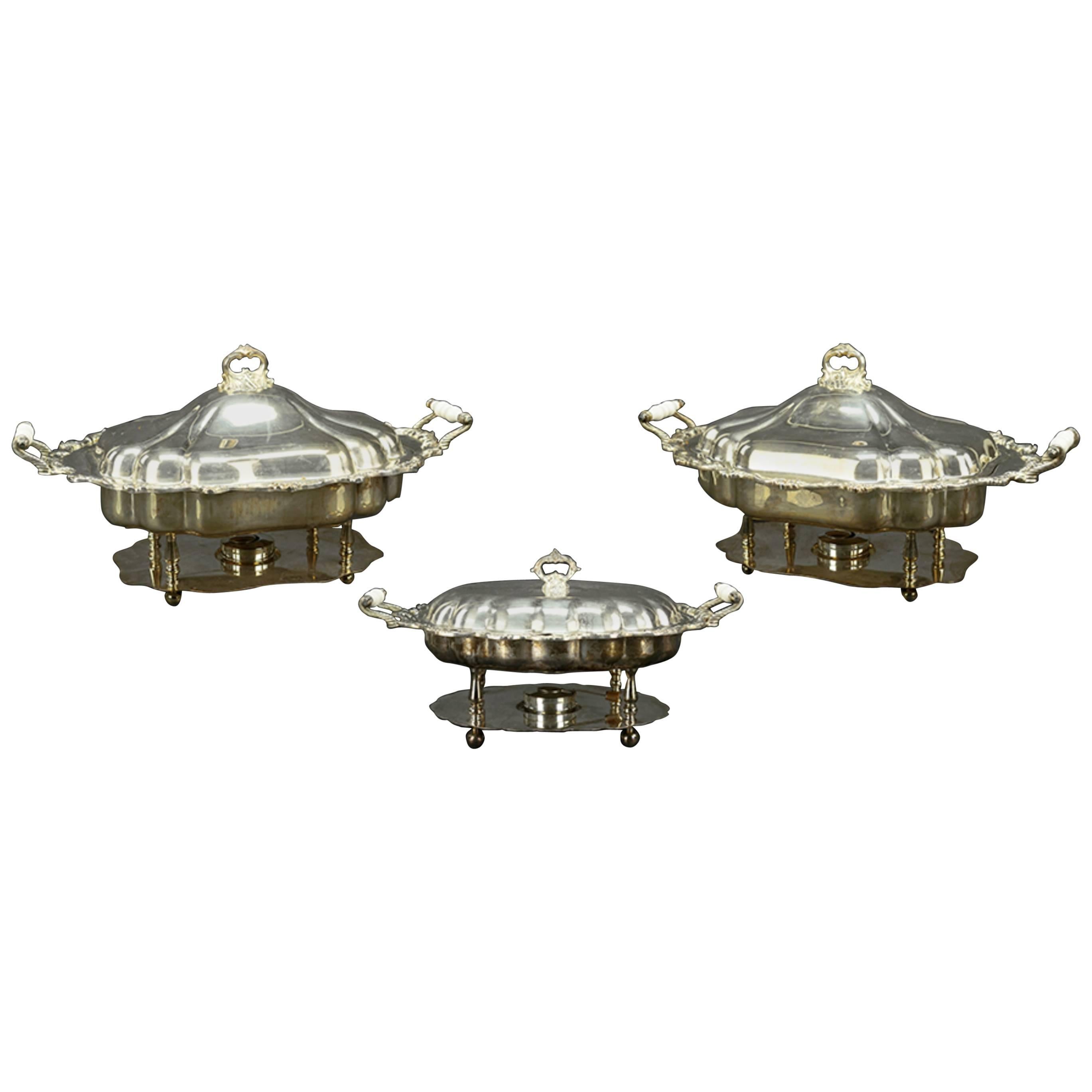 Three American Silver Plate Chafing Dishes of LargeScale For Sale at