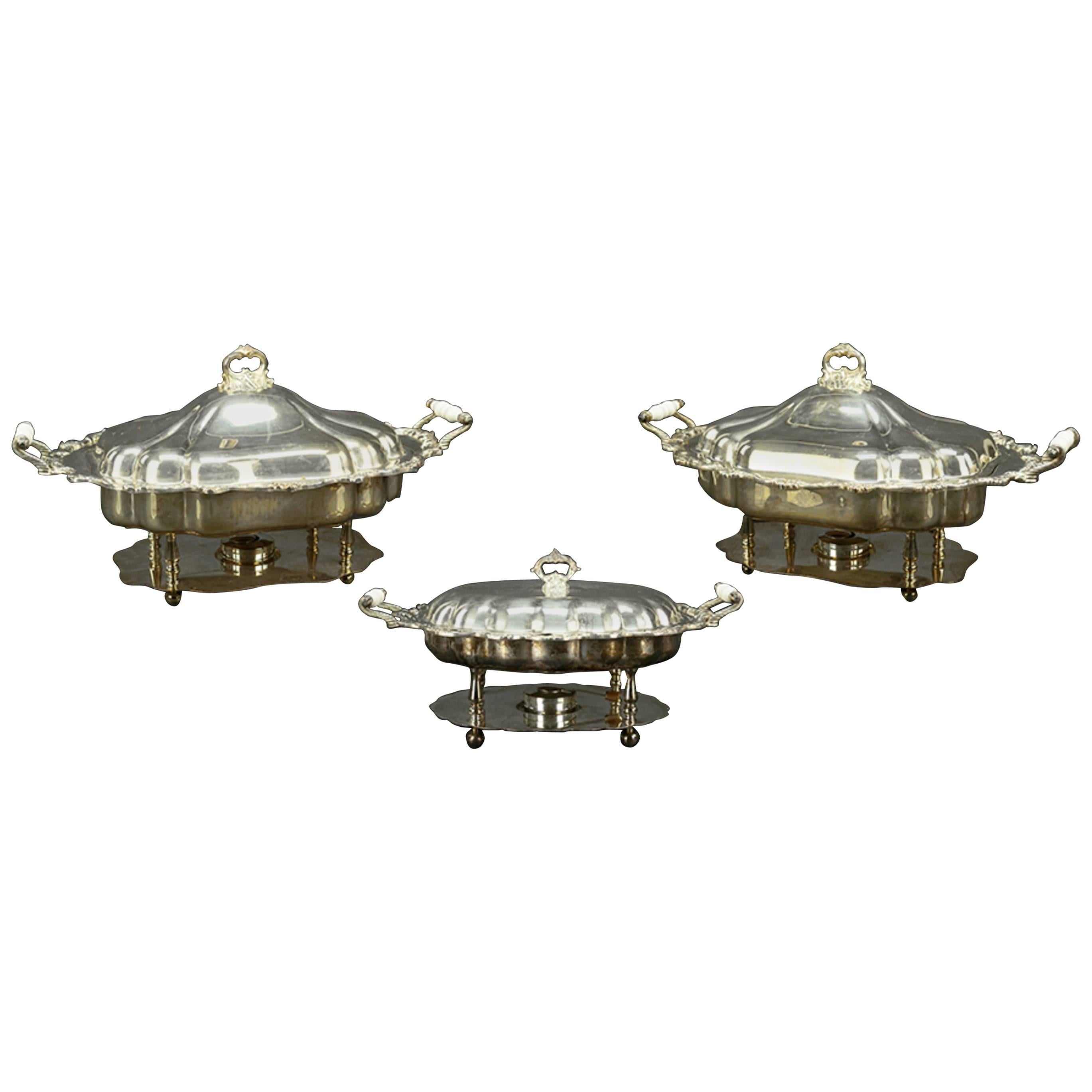 Three American Silver Plate Chafing Dishes of Large-Scale