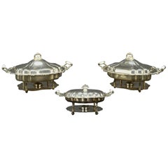 Used Three American Silver Plate Chafing Dishes of Large-Scale