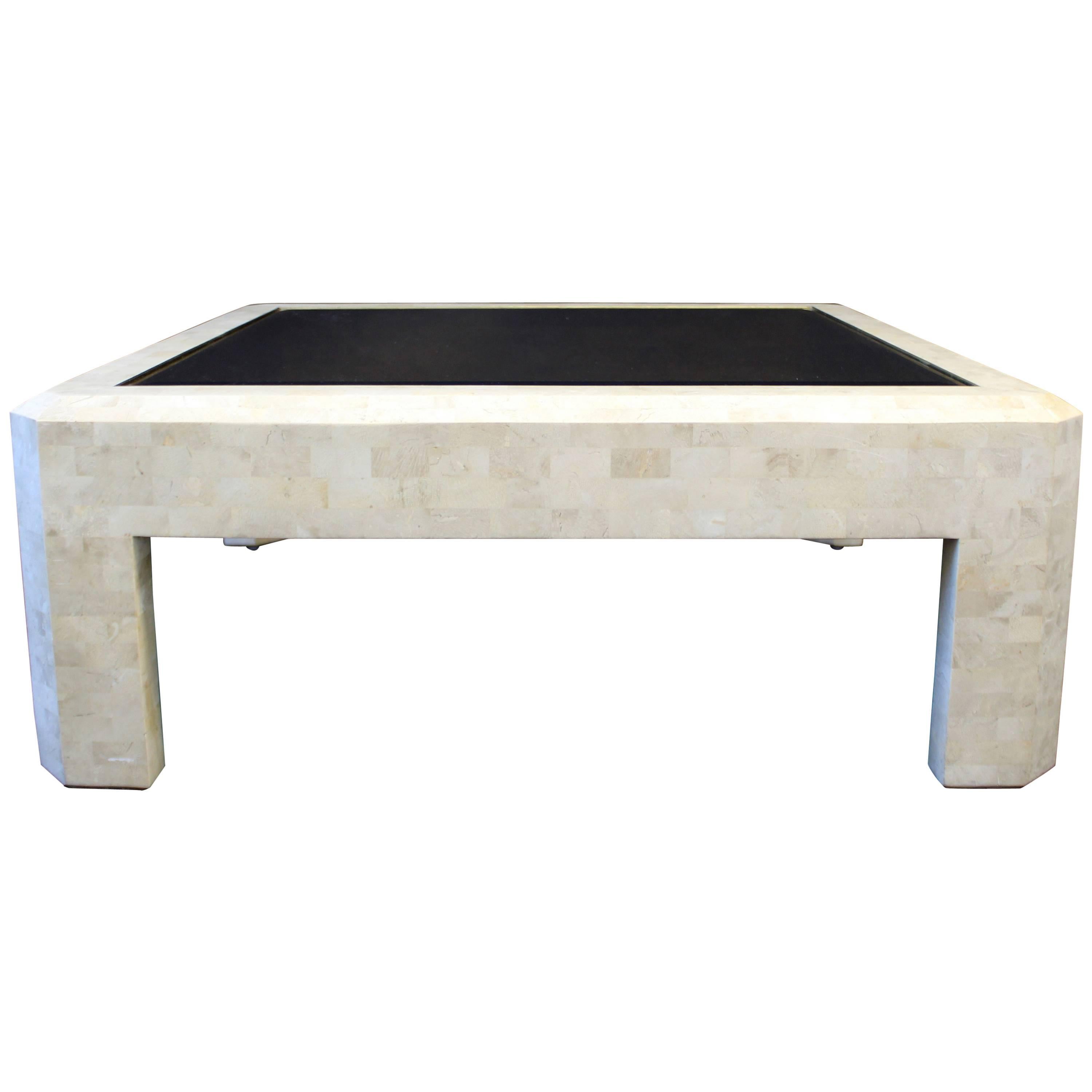 Maitland Smith Tessellated Stone Brass Coffee Table