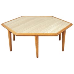 Vintage Travertine and Walnut Table Attributed to Harvey Probber