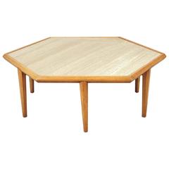 Travertine and Walnut Table Attributed to Harvey Probber 1