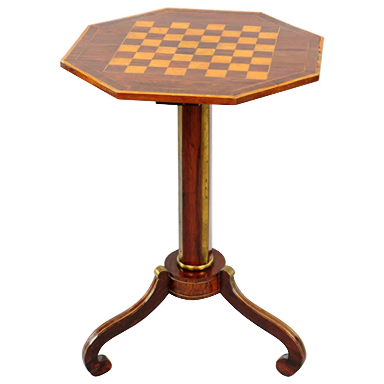 Exceptional Russian Parquetry Inlaid Chess Table with Gilt Mounts.  Great color.