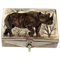 Sterling Silver and Ivory Rhinoceros Pill Box