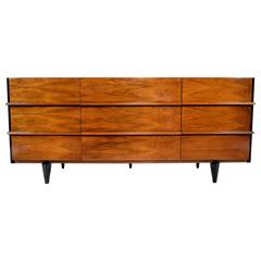 1960s American of Martinsville Walnut Nine-Drawer Dresser 11