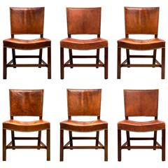 Six Large “Red Chairs” by Kaare Klint in Original Patinated Nigerian Goatskin