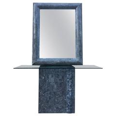 Maitland Smith Grey Tesselated Stone Console and Mirror 8