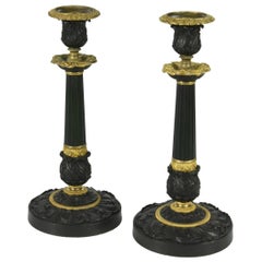Pair of French Gilded and Patinated Bronze Candlesticks