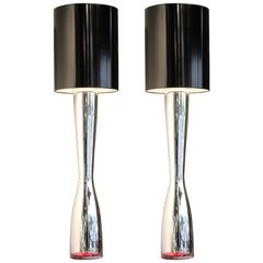 Pair of 20th Century Tall Mercury Glass and Lucite Lamps 2