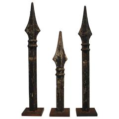 Set of Three Iron Fence Post Toppers, Probably American, 19th Century