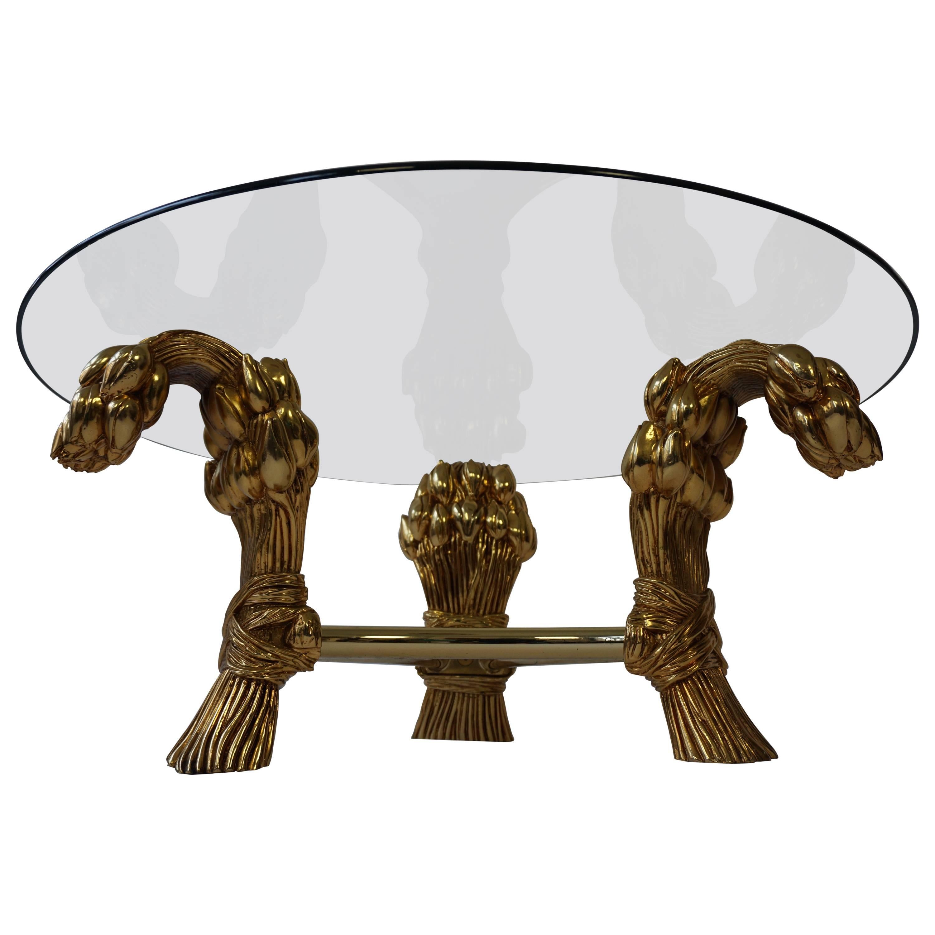 Round Glass Coffee Table in the Manner of Maison Jansen