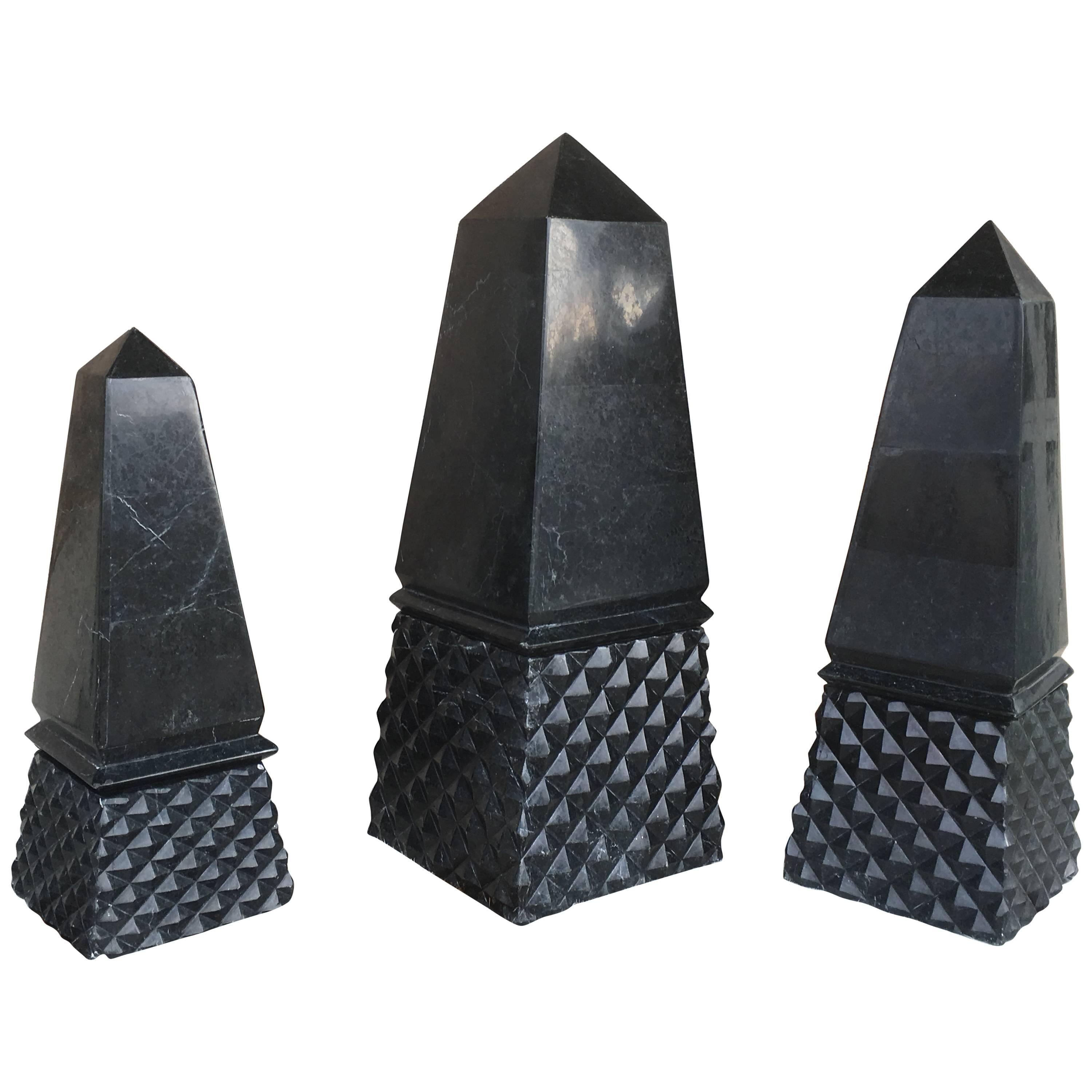 Trio of Marble Stone Obelisk Boxes by Marquis of Beverly Hills
