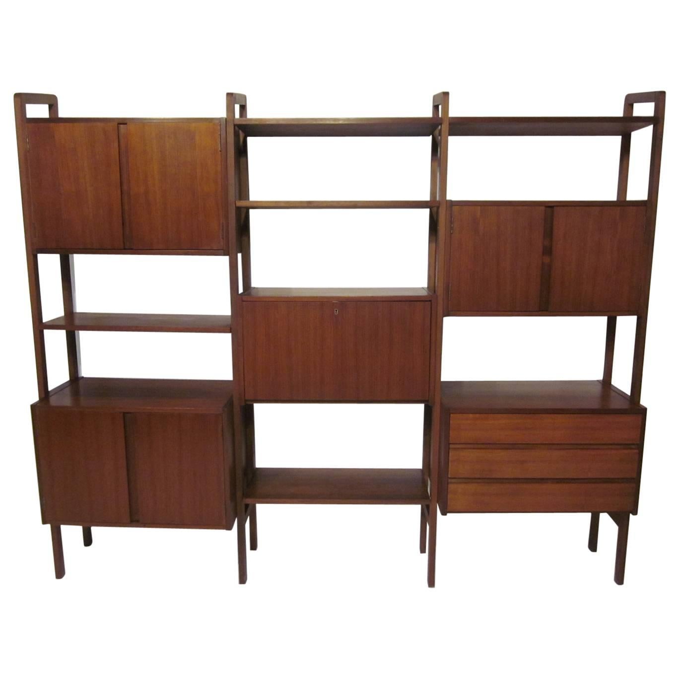 Danish Styled Walnut Free Standing Wall Unit with Desk