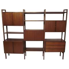 Retro Danish Styled Walnut Free Standing Wall Unit with Desk