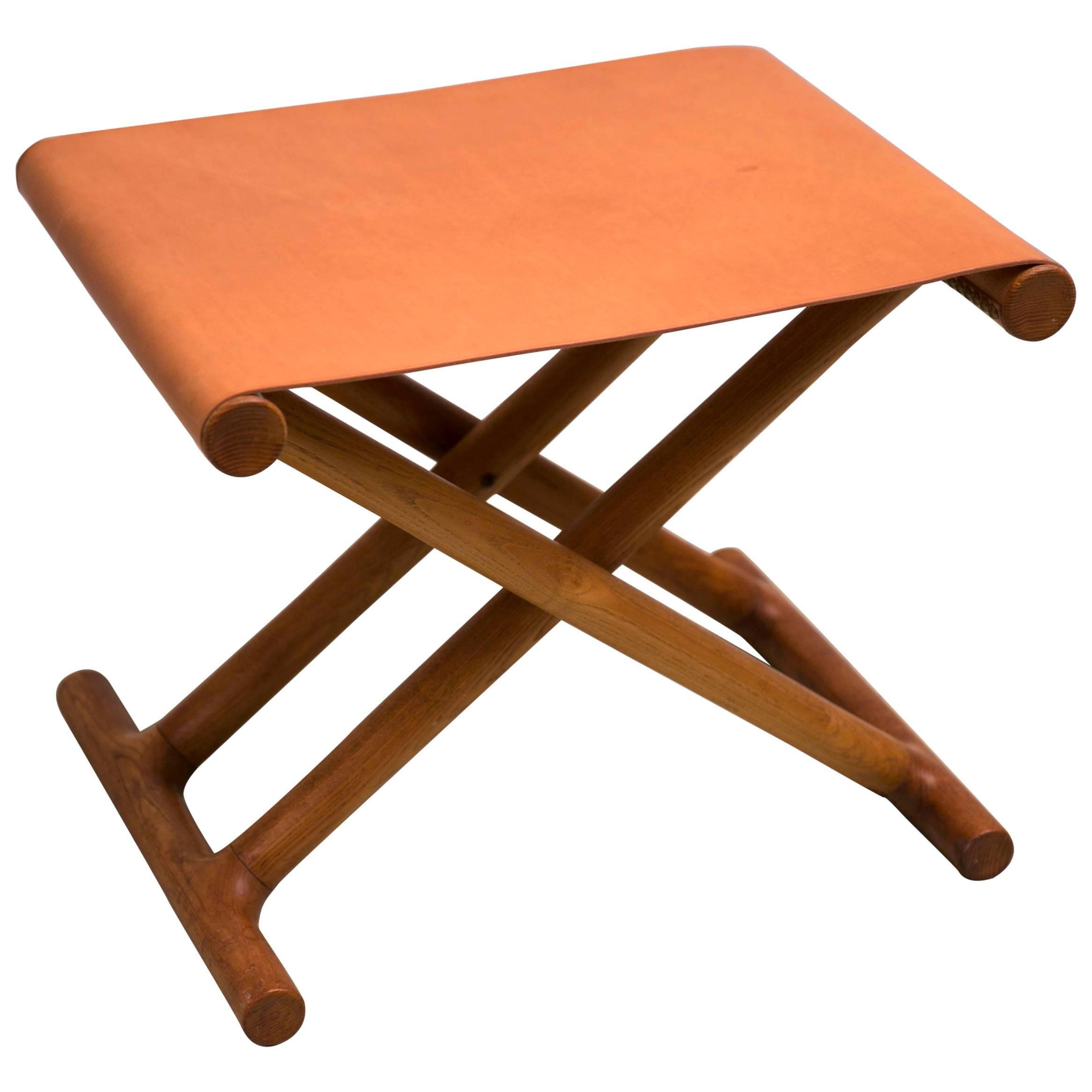 Mogens Lassen's, 1946 Egyptian Folding Stool in Ash and Natural Leather