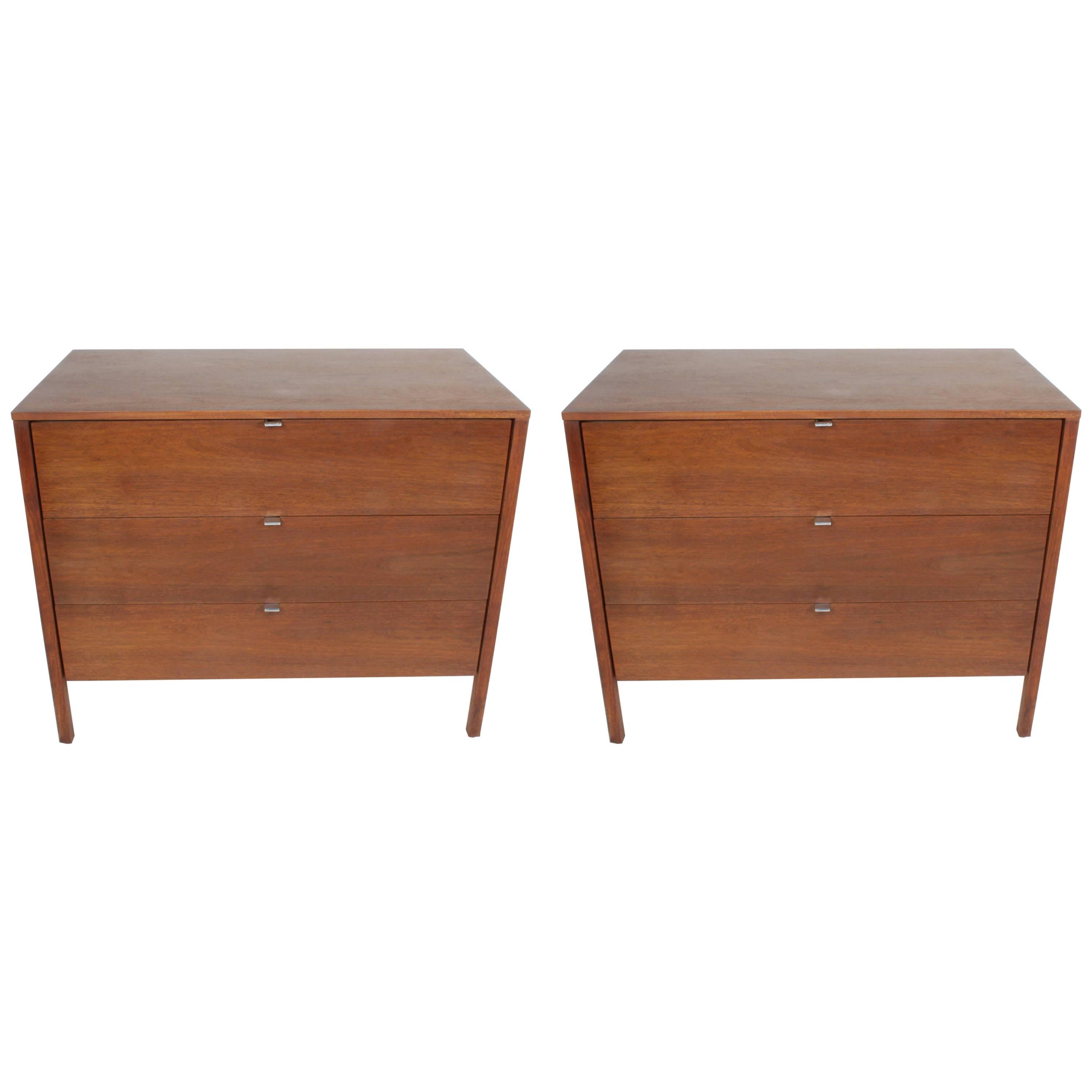 Pair of Early Florence Knoll Chests or Nightstands with Extra Vanity Drawer