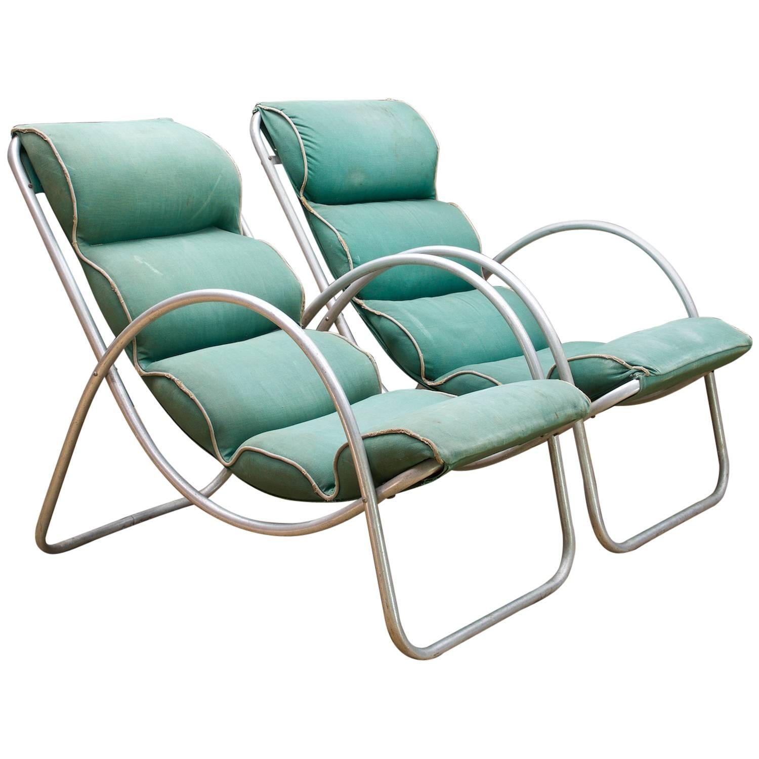 Machine Age Halliburton Neutra Lawn Lounge Chairs, Pair