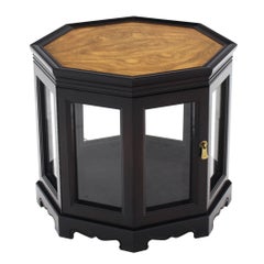 Octagonal Black with Burl Wood Top Cabinet Side Table