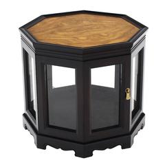 Hexagon Black with Burl Wood Top Cabinet Side Table 10